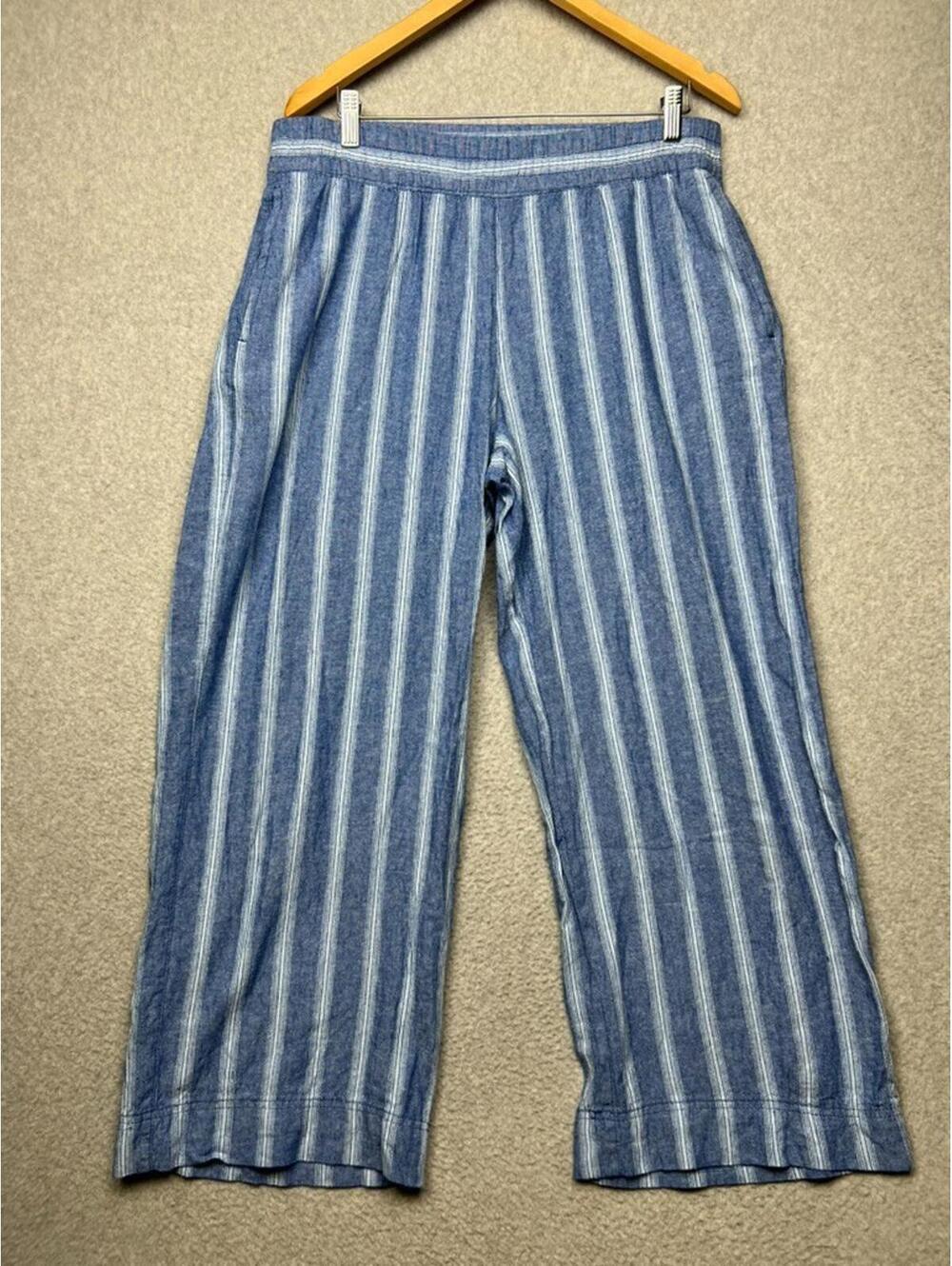 Old Navy Wide Leg Striped Linen Blend Pants L Beach Vaca Summer Comfort Nautical